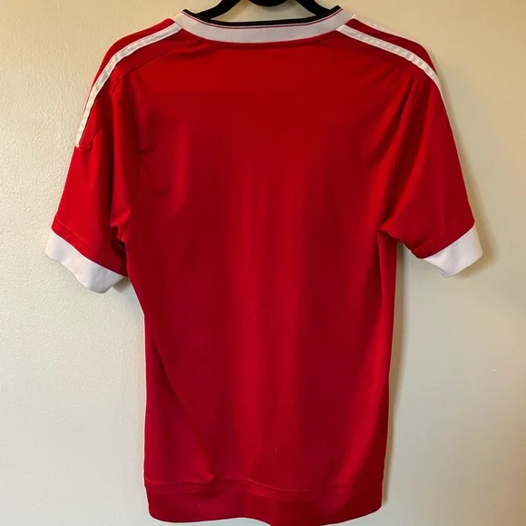 adidas | Red Jersey | V-neck, White Stripes - Picture 7 of 7